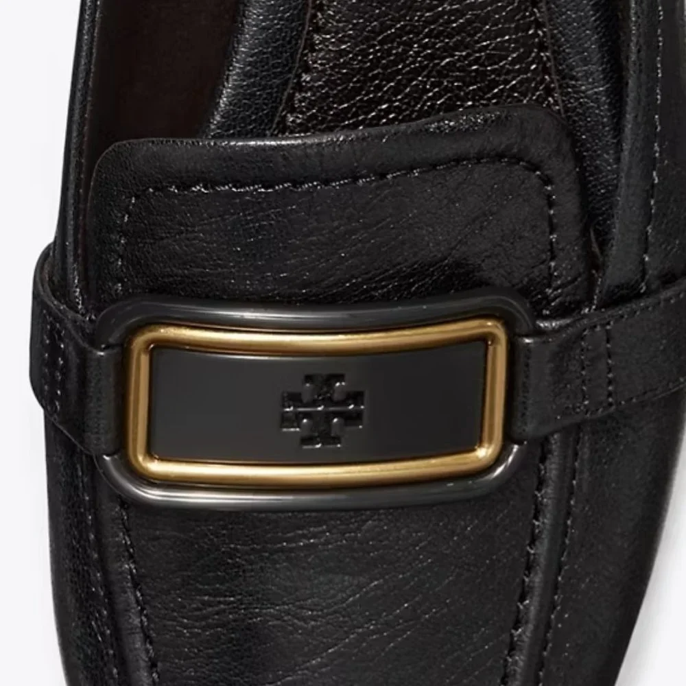 Tory Burch $298 Georgia Backless Loafer Flats Mules Black Gold Logo